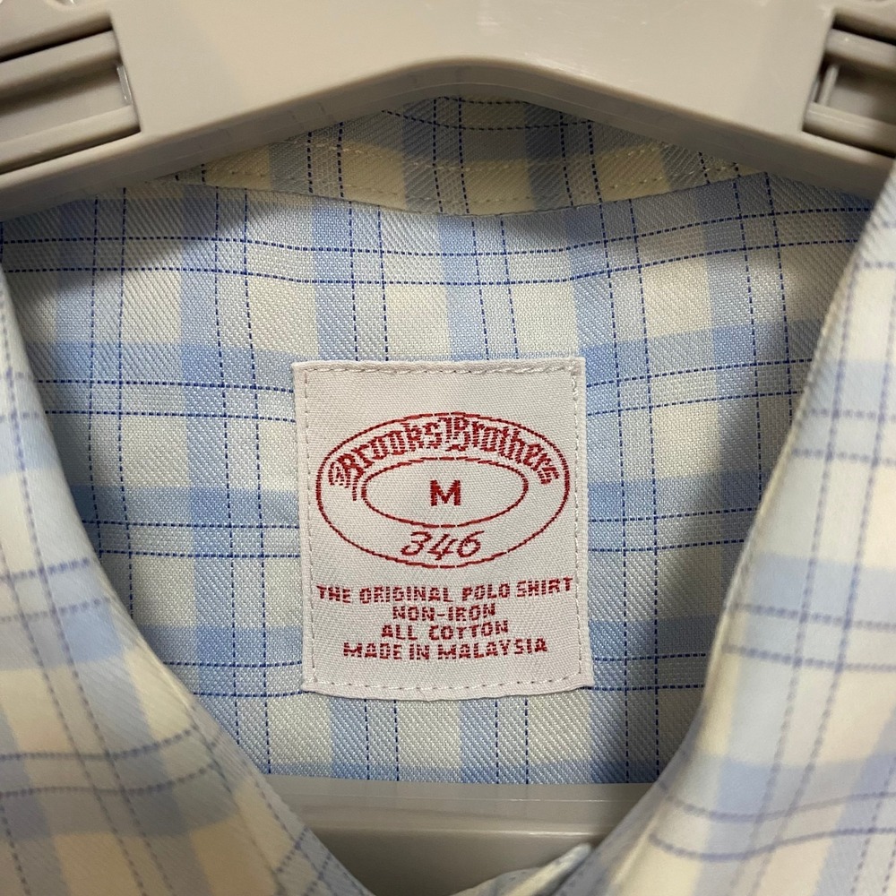 BROOKS BROTHERS 346 Men's Medium White Blue Plaid 100% Cotton Button Down Shirt - Picture 4 of 6